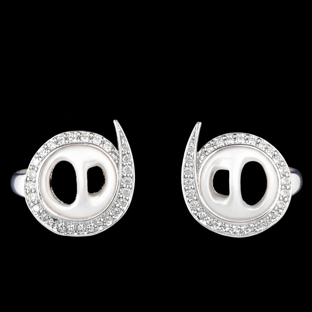 Boucles d'Oreilles Perles et Diamants Goutte