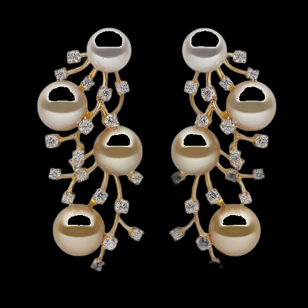 Boucles Perles Diamants en Cascade