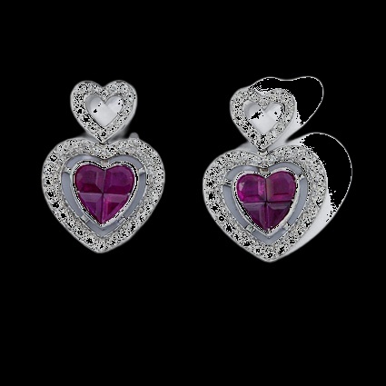 Boucles d'Oreilles Cœur Double Rubis