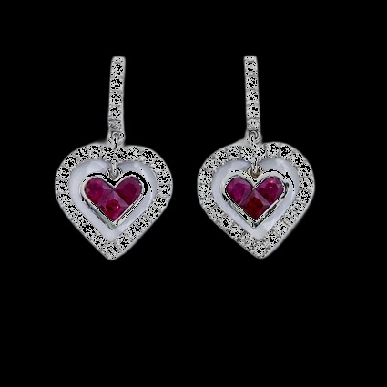 Boucles d'Oreilles Cœur Rubis Diamant