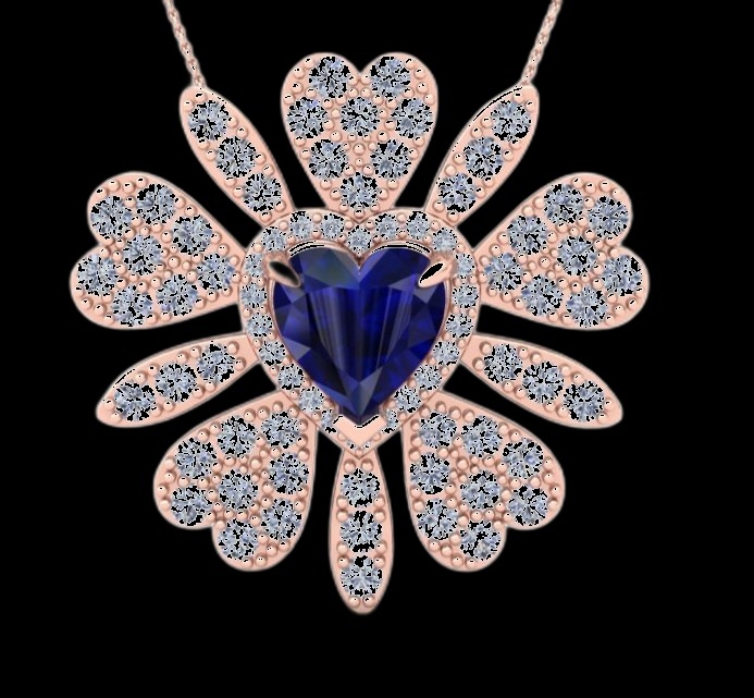 Pendentif Cœur Saphir en Fleur