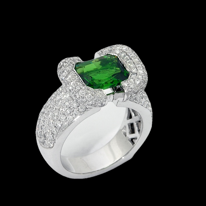 Bague Étreinte Émeraude Pavée