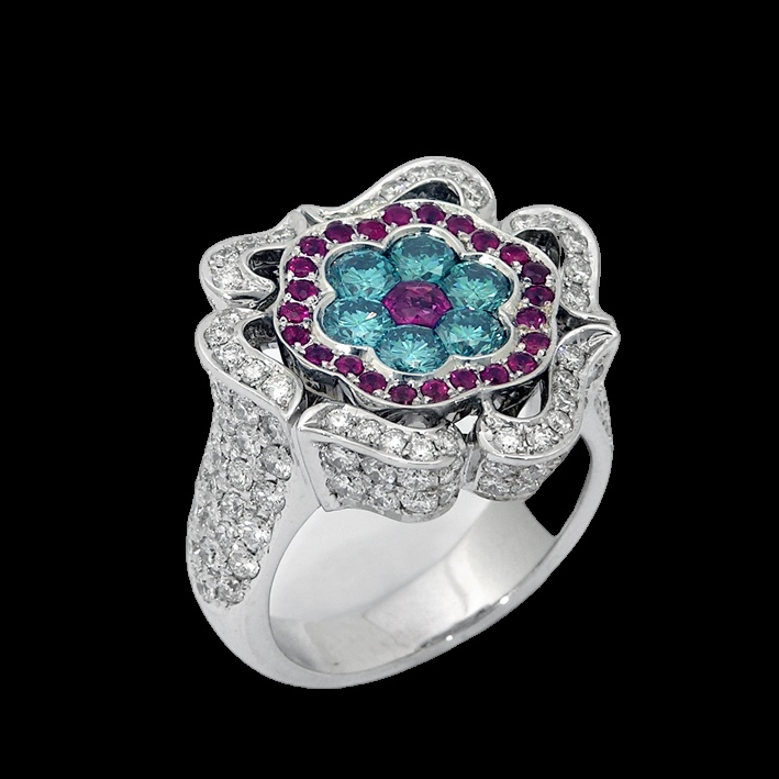 Bague Diamant Floraison Azurée