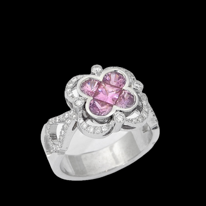 Bague Trèfle Rose Diamant