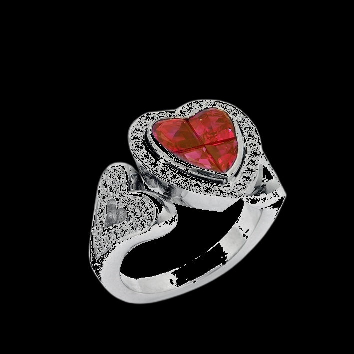 Bague Coeur Rubis Halo