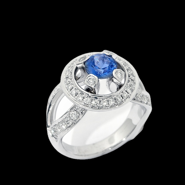 Bague Halo Saphir Céleste